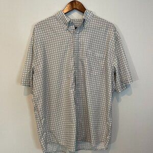 HUK Teaser Button Down XL Short Sleeve Fishing Shirt Grey White Gingham